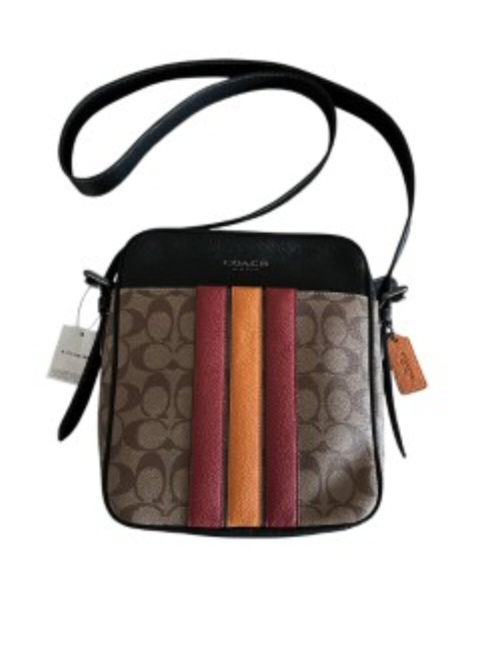NWT Coach Hudson 21 Signature Varsity Stripe Crossbody Bag
